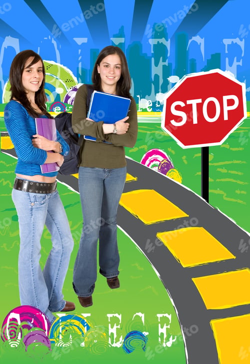 Preview: Beautiful College Girls Standing At A Bus Stop