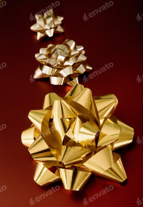 Preview: Golden Birthday Or Christmas Ribbons On Red Gifts