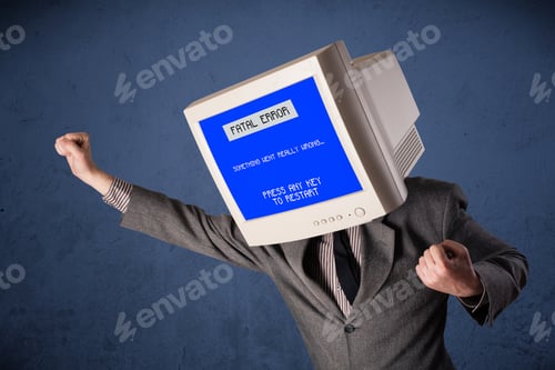 Preview: Person With A Monitor Head And Fatal Error Blue Screen On The Display
