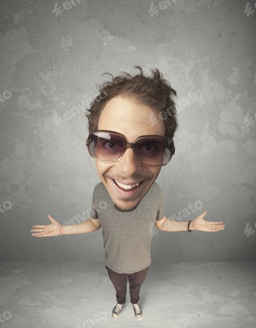 Preview: Funny Person With Big Head On Gray Background