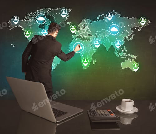 Preview: A Young Business Manager Working On A Global Sales Strategy And Drawing On Illustrated Map Of The
