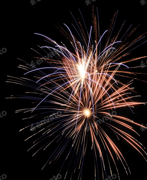 Preview: Multicolored Fireworks With White-Hot Cores Of Explosion