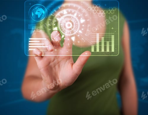 Preview: Young Woman Pressing High Tech Type Of Modern Buttons