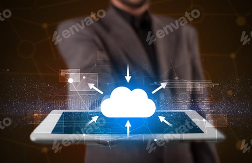 Preview: Businessman Holding Tablet With Cloud Concept