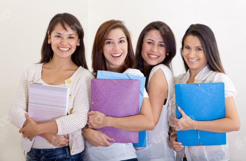 Preview: Group Of Female Students Holding Notebooks - Isolated