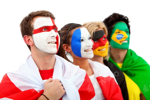 Preview: Group Of Football Fans Looking Happy With Their Faces Painted - Isolated Over White