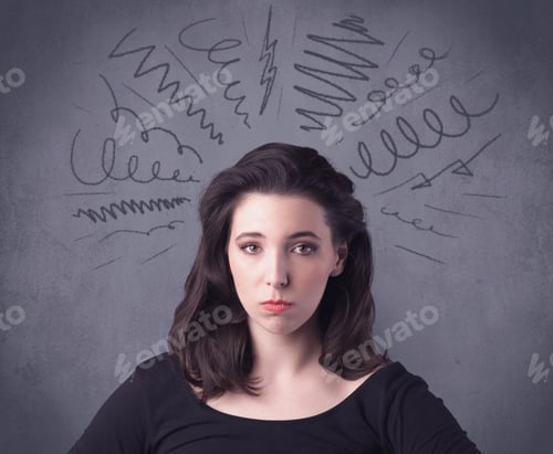 Preview: A Cute Female Student Making Funny Face Expressions With Pressure And Problems In Her Head