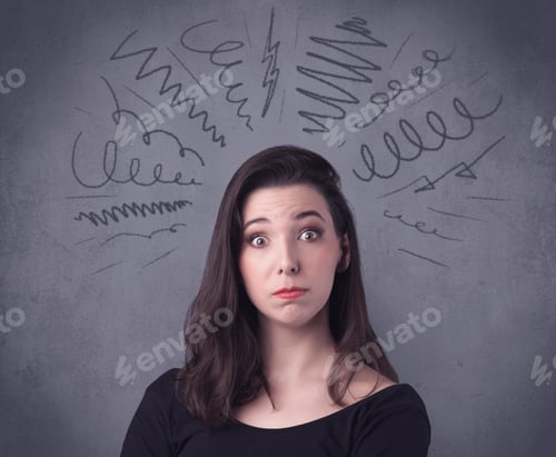 Preview: A Cute Female Student Making Funny Face Expressions With Pressure And Problems In Her Head
