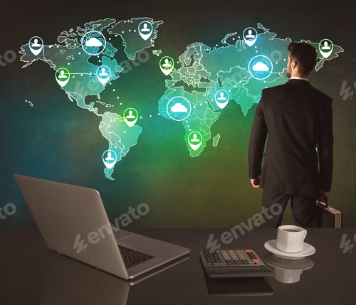 Preview: A Young Business Manager Working On A Global Sales Strategy And Drawing On Illustrated Map Of The