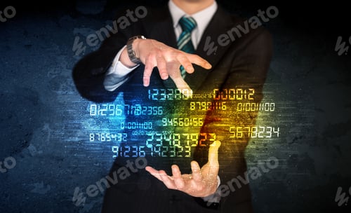 Preview: Businessman Holding A Shining Number Cloud In Front Of His Body