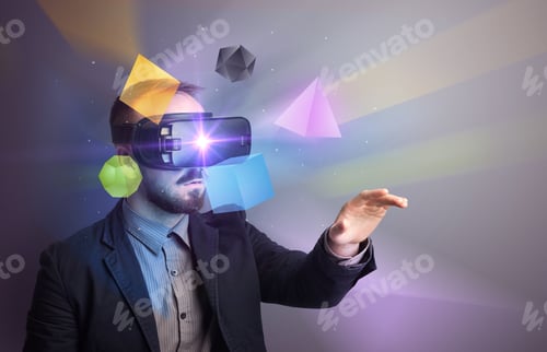 Preview: Man Experiences Virtual Reality with Colorful Shapes