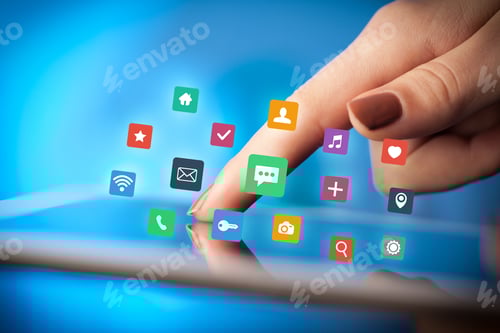 Preview: Female Hands Touching Tablet With Colorful Applications