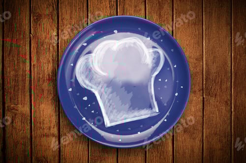 Preview: Colorful Plate With Hand Drawn White Chef Symbol On Grungy Background