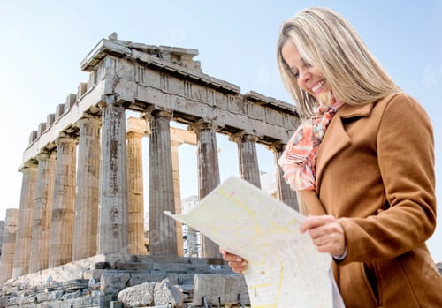 Preview: Woman On Holidays Holding A Map In Athens, Greece