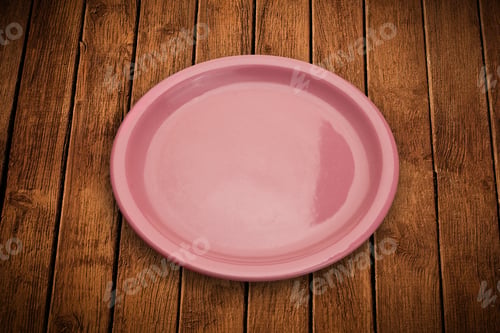 Preview: Colorful Empty Shiny Plate On Grungy Background Table