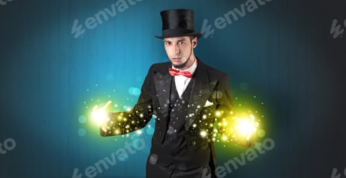 Preview: Handsome Illusionist Holding His Superpower On His Hands With Gold Wallpaper