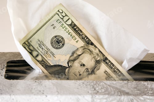 Preview: Twenty-Dollar Bill Emerging From Box Of White Tissues