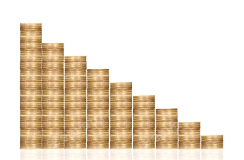 Preview: Coins Forming A Rising Chart - Financial Success Over A White Background