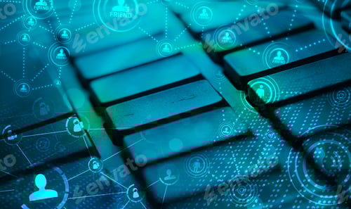 Preview: Computer Keyboard With Glowing Icons, Social Networking Concept