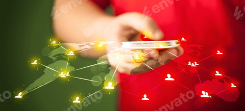Preview: Smart Man Holding Telephone With World Social Media Network Connection