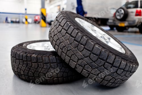 Preview: Car Tires Or Wheels At An Auto Repair Shop