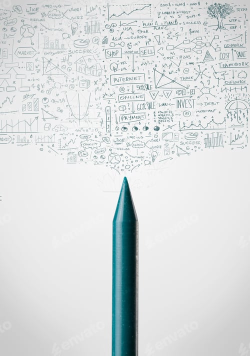 Preview: Coloured Crayon Close-Up With Sketchy Diagrams