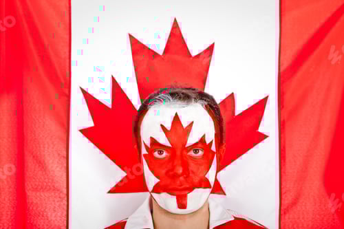 Preview: Patriotic Canadian Man With The Flag Painted On His Face