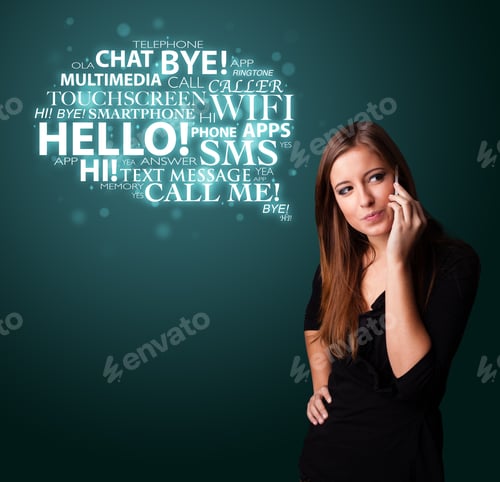 Preview: Pretty Young Girl Calling By Phone With Word Cloud