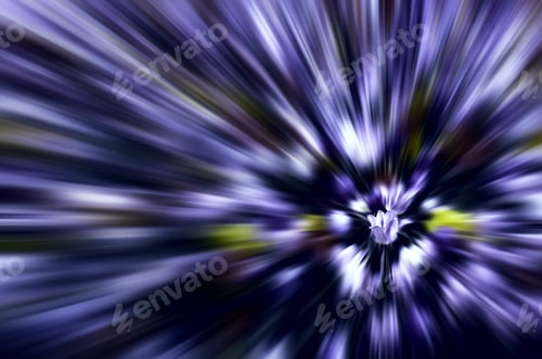 Preview: Dramatic Radial Blur Of Re-Colored Flower Bed With Focus On One Tulip, For Themes Of Uniqueness