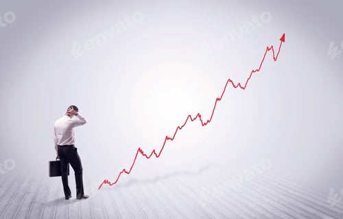 Preview: Elegant Business Person Standing With His Back Looking At Growing Graph Chart In Space Concept