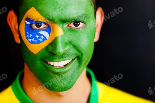 Preview: Patriotic Man From Brazil With Flag Painted On His Face