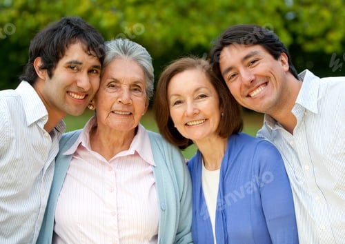 Preview: Family Portrait Of A Grandmother, Her Daughter And Grandsons Smiling