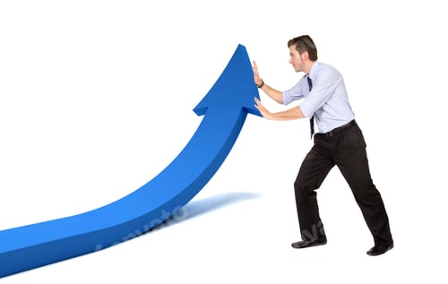 Preview: Business Man Pushing An Arrow To Go Up Isolated Over White