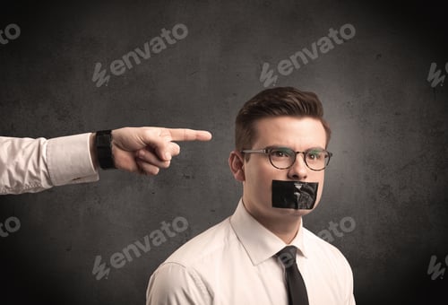 Preview: Caucasian Business Hand Pointing At Subordinate Male Employe