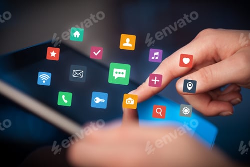 Preview: Female Hands Touching Tablet With Colorful Applications