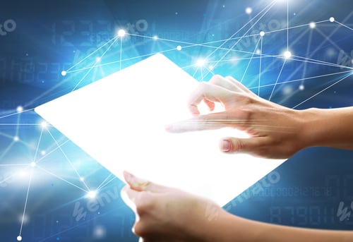 Preview: Young Female Hand Holding A Tablet With Numbers In The Background