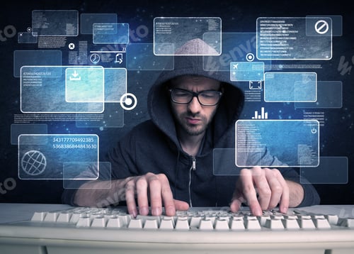 Preview: A Confident Young Hacker Working Hard On Solving Online Password Codes Concept With A Computer