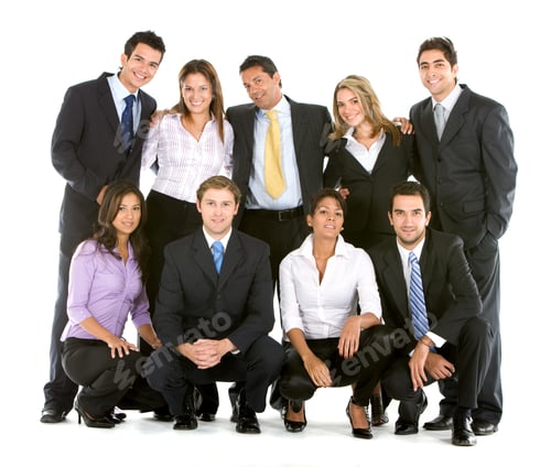 Предпросмотр: Счастливая бизнес-команда, изолированная на белом фоне