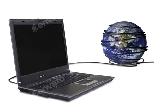 Preview: Business Laptop Connected To The Globe, Online Communications