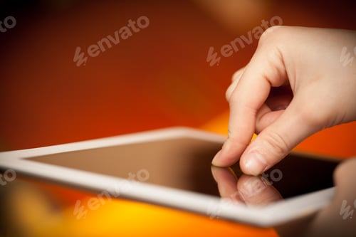 Preview: Hand Touching Tablet Pc With Copy Space