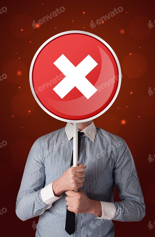 Preview: Smart Businessman Holding Round Red Sign With A White Cross