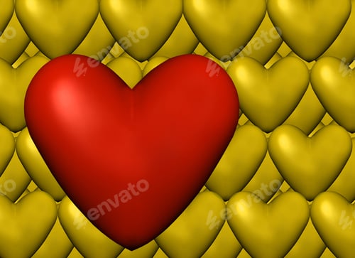 Preview: Red Heart On A Yellow Hearts Background