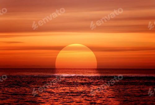 Preview: Beautiful Sunset By The Beach In Orange Colours