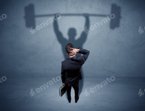 Preview: A Confident Young Elegant Salesman With Briefcase Facing A Wall, Looking At His Strong, Weight