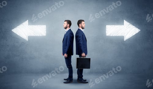 Preview: Young Conflicted Businessman Choosing Between Two Directions