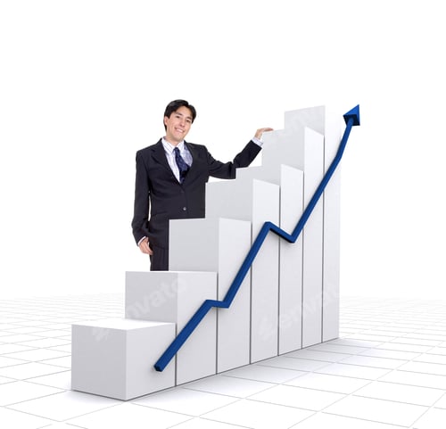 Preview: Business Entrepreneur With A Graphics Chart Over A White Background With A Tiled Floor