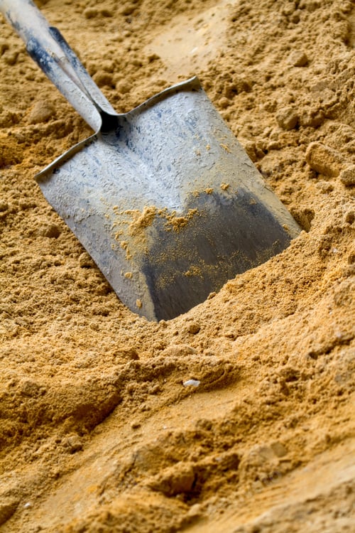 Preview: Construction Shovel Hammered In Yellow Sand - Building Materials