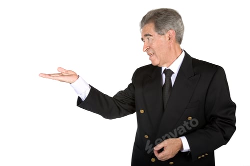 Preview: Business Man Showing An Imaginary Product On His Hand