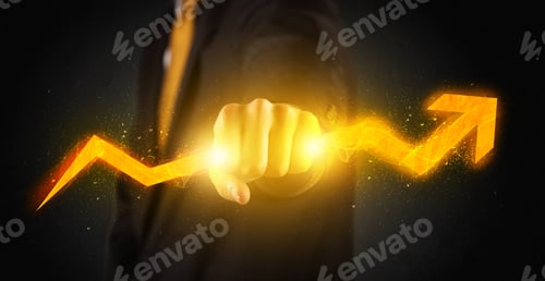 Preview: Business Person Holding A Hot Glowing Upright Arrow Concept On Background