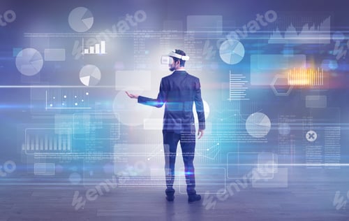 Preview: Good Looking Businessman Checking Reports And Charts With Vr Glasses